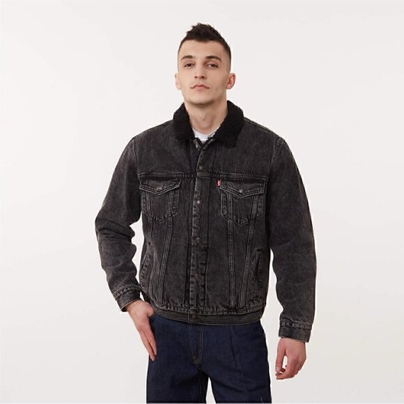 Levi's Sherpa Trucker Jacket Roadster Black, Sz Medium - Picture 2 of 16